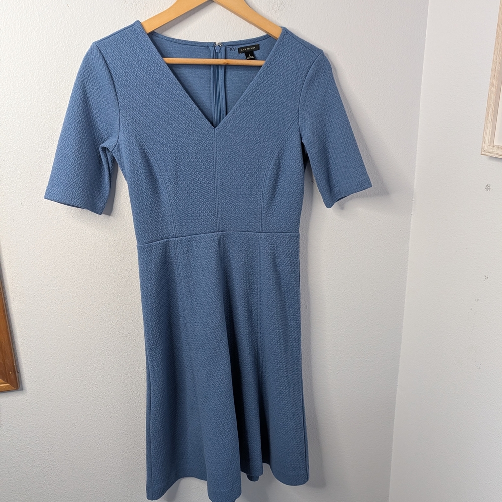 Ann Taylor Blue Textured Fit & Flare Dress | Size 0